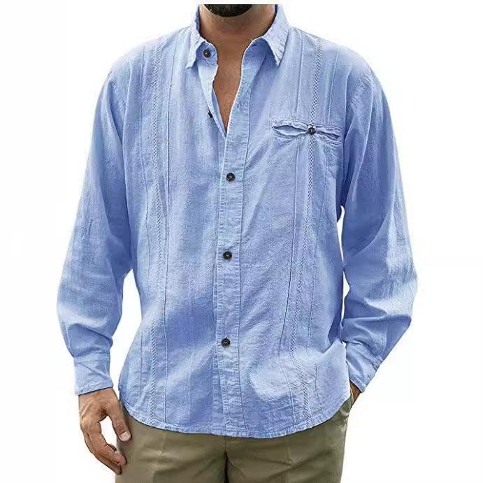 Men’s Long Sleeve Button-Up Linen Shirt with Chest Pocket