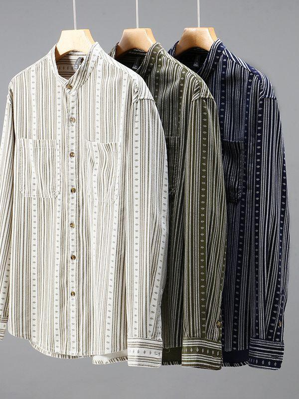 Men's Long Sleeve Striped Shirt Retro Style