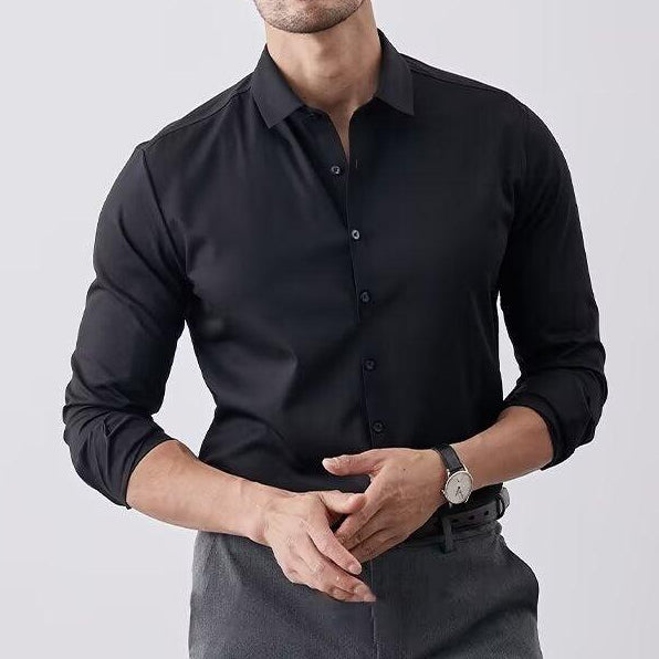 Men’s Slim Fit Dress Shirt Faux Silk Long Sleeve Button-Down