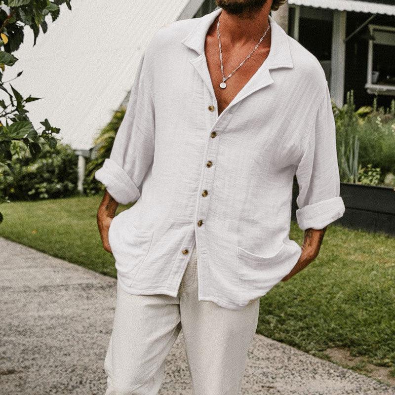 Men’s Casual Long Sleeve Shirt Cotton Linen Blend