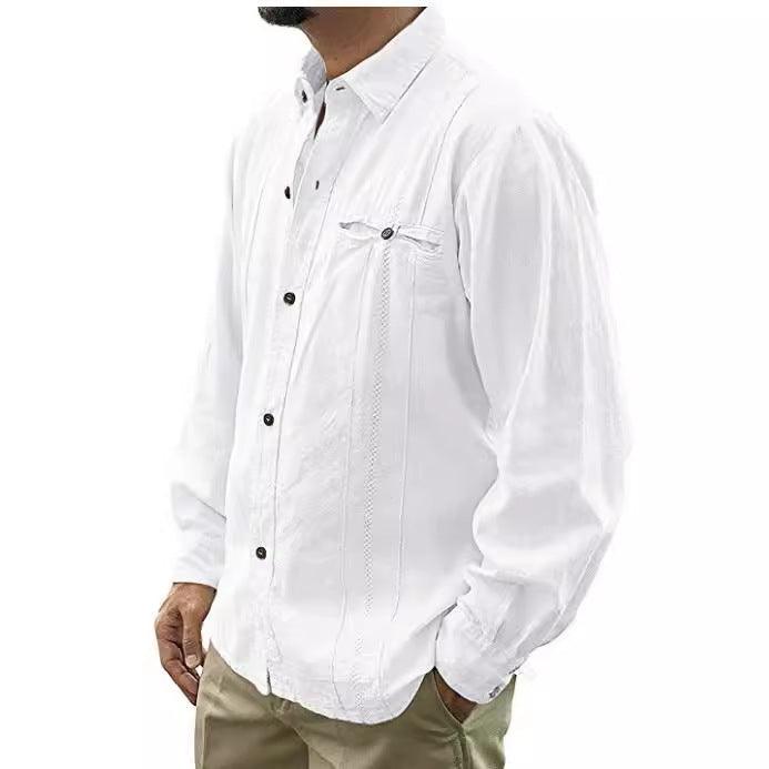 Men’s Long Sleeve Button-Up Linen Shirt with Chest Pocket