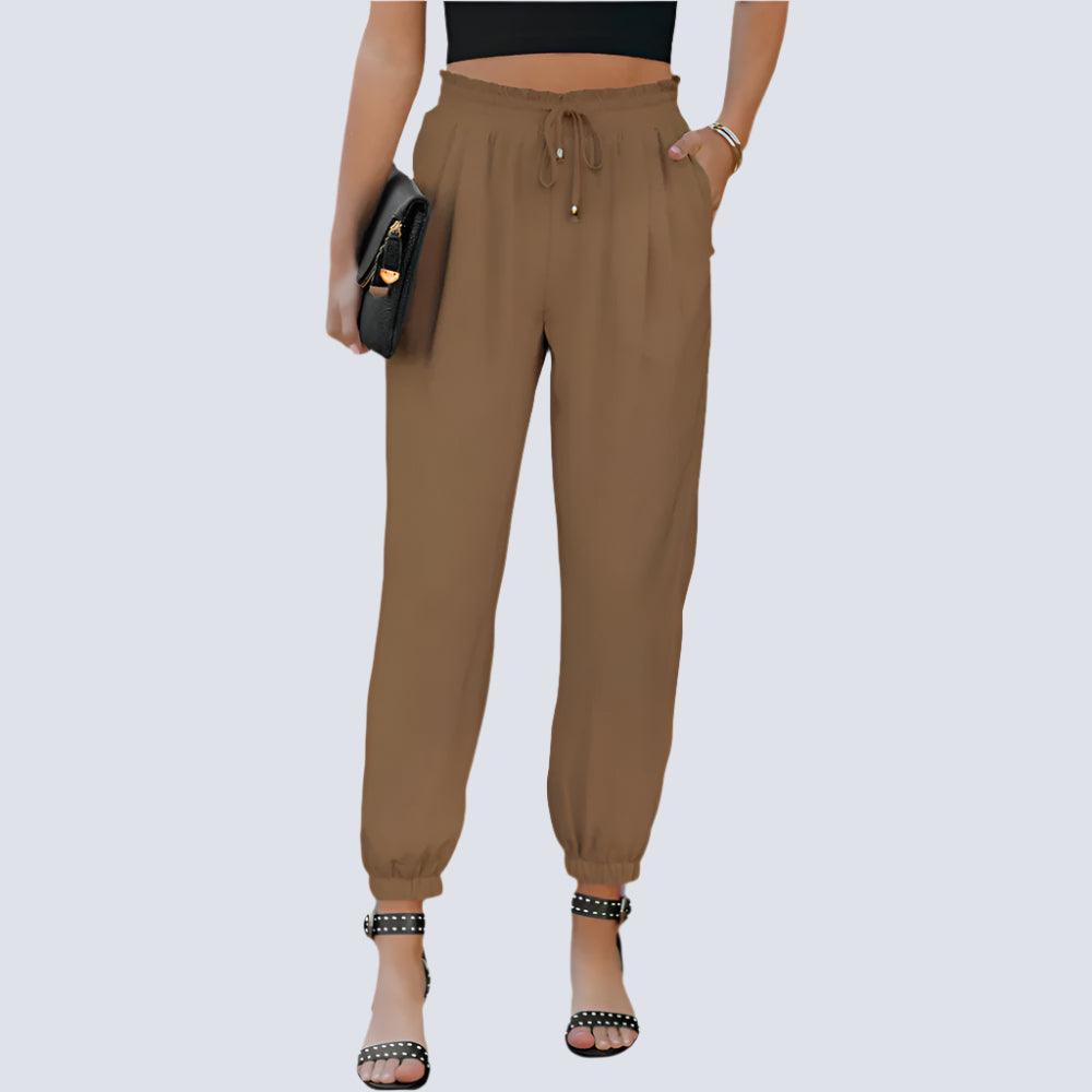 Women's High Waist Jogger Trousers with Elastic Cuffs and Adjustable Drawstring