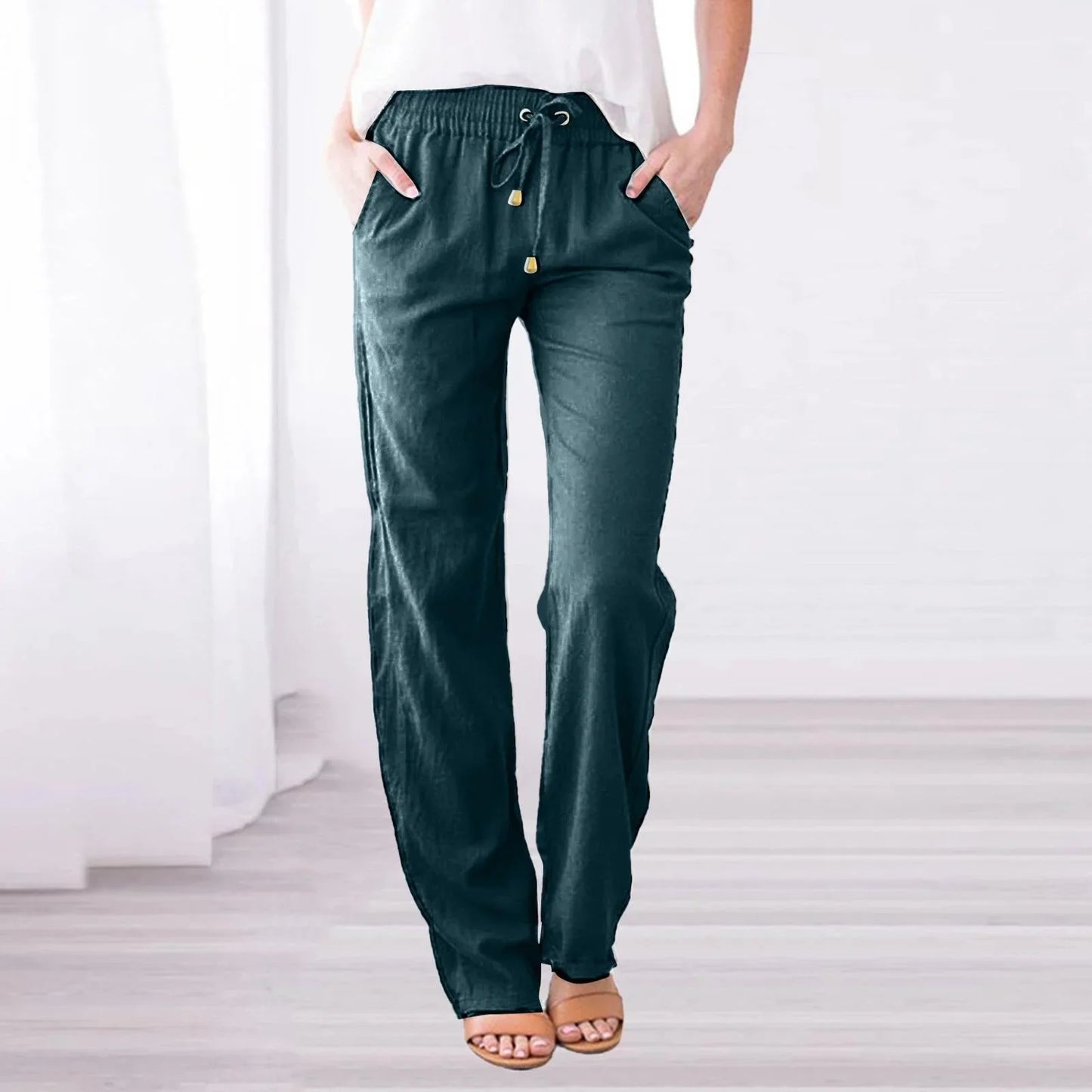 Women's Casual Trousers Lightweight Breathable Fabric Relaxed Fit Elastic Waist