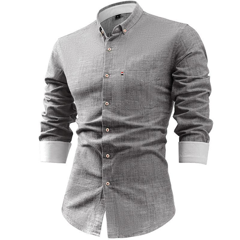 Men’s Slim Fit Button-Up Shirt Cotton Linen Blend
