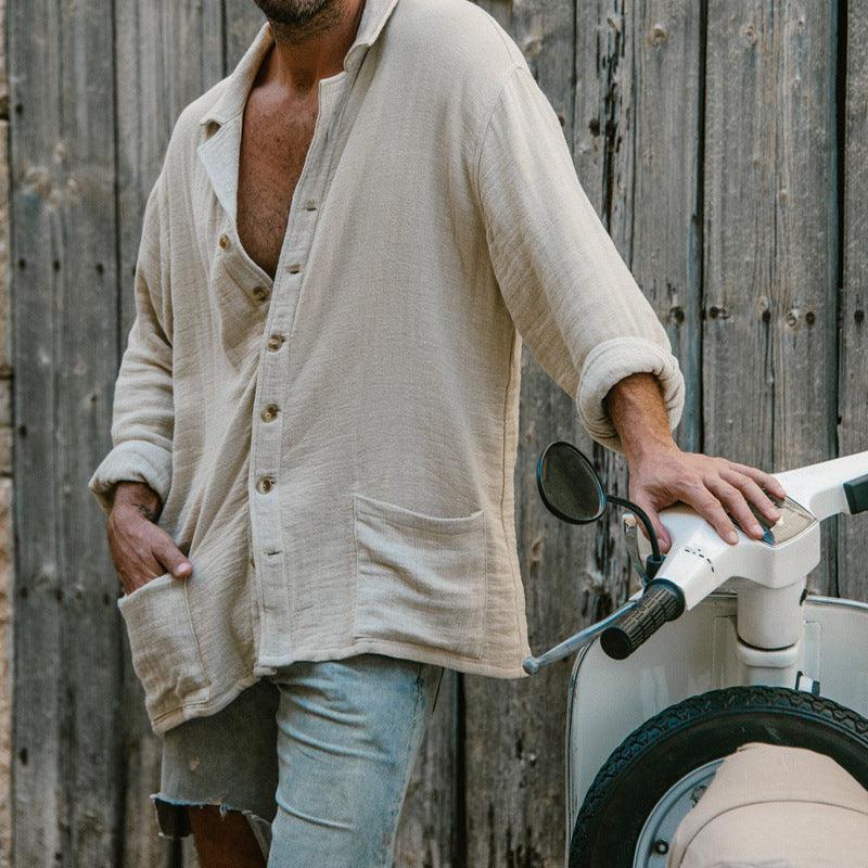 Men’s Casual Long Sleeve Shirt Cotton Linen Blend