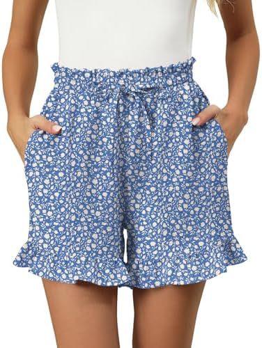 Women's Gingham Cotton Shorts with Ruffle Hem and Elastic Waist