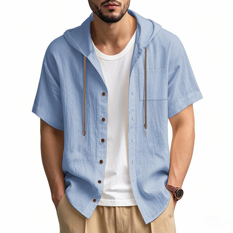 Men’s Short Sleeve Hooded Shirt Linen Blend