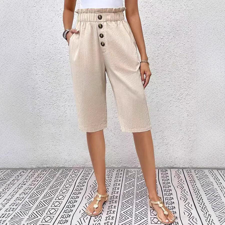 Women's Linen High Waist Paperbag Shorts