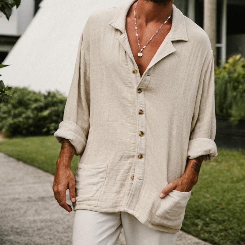 Men’s Casual Long Sleeve Shirt Cotton Linen Blend
