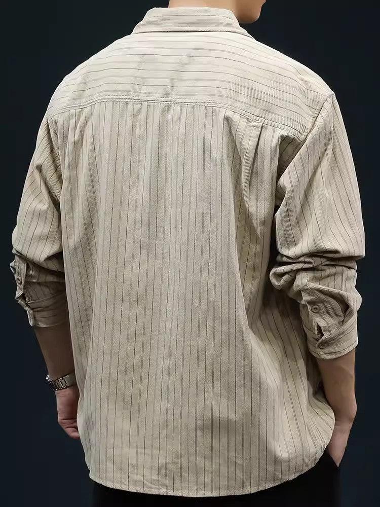 Men’s Striped Long Sleeve Shirt – Breathable Cotton Casual Button Down