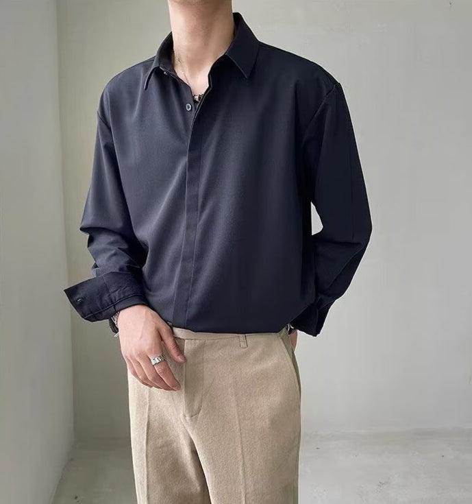 Men's Slim Fit Dress Shirt Stretch Fabric Long Sleeve Hidden Placket