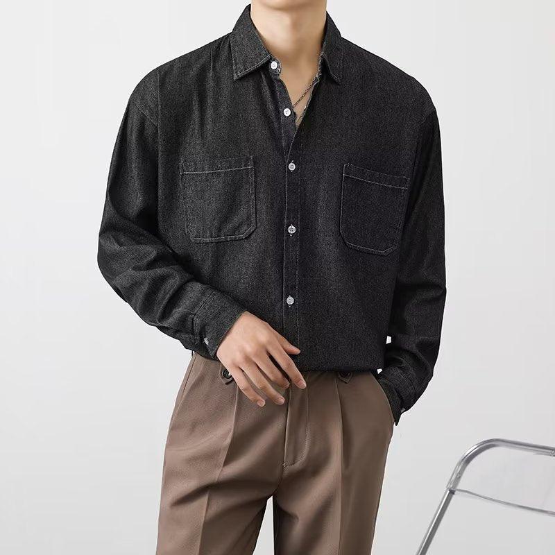 Men's Denim Shirt Long Sleeve Button-Up