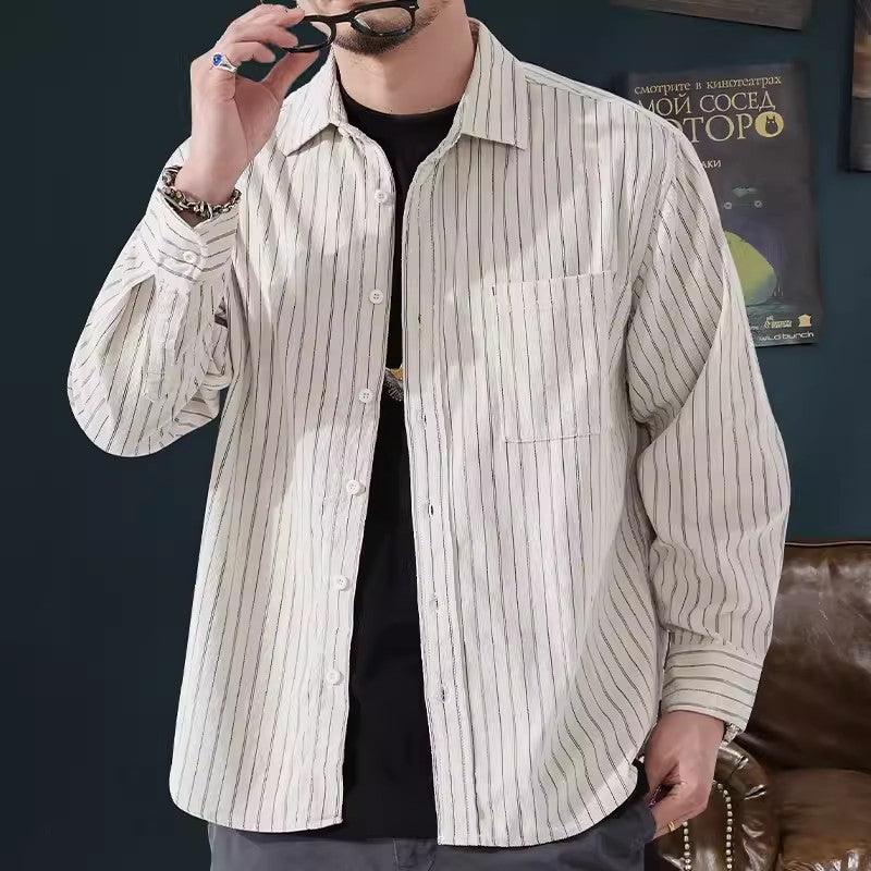 Men’s Striped Long Sleeve Shirt – Breathable Cotton Casual Button Down