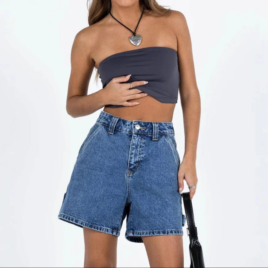Women's Denim Shorts Mid-Rise Relaxed Fit