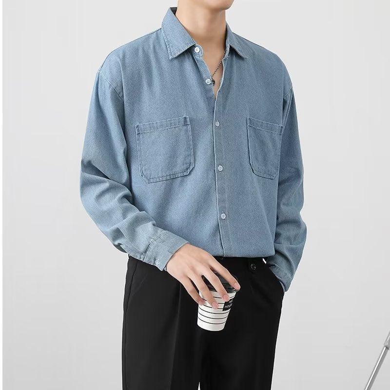 Men's Denim Shirt Long Sleeve Button-Up