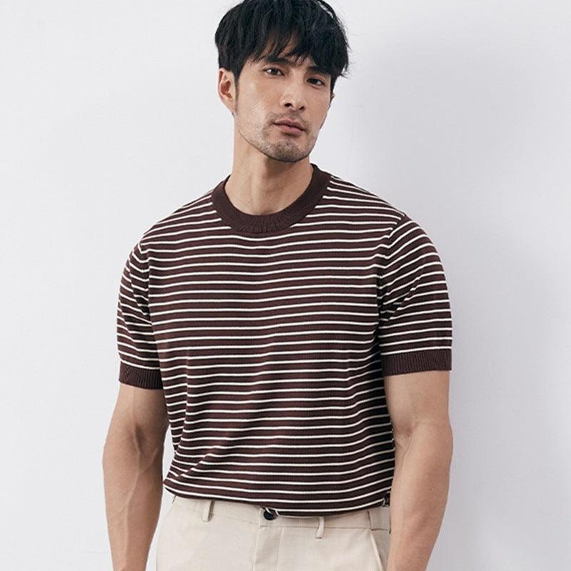 Men's Slim Fit Knit T-Shirt Cotton Blend Horizontal Stripe