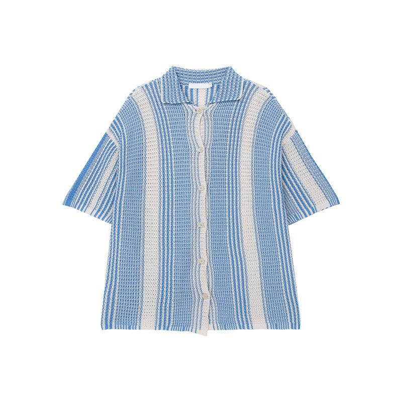 Men's Short Sleeve Open Knit Button-Down Shirt