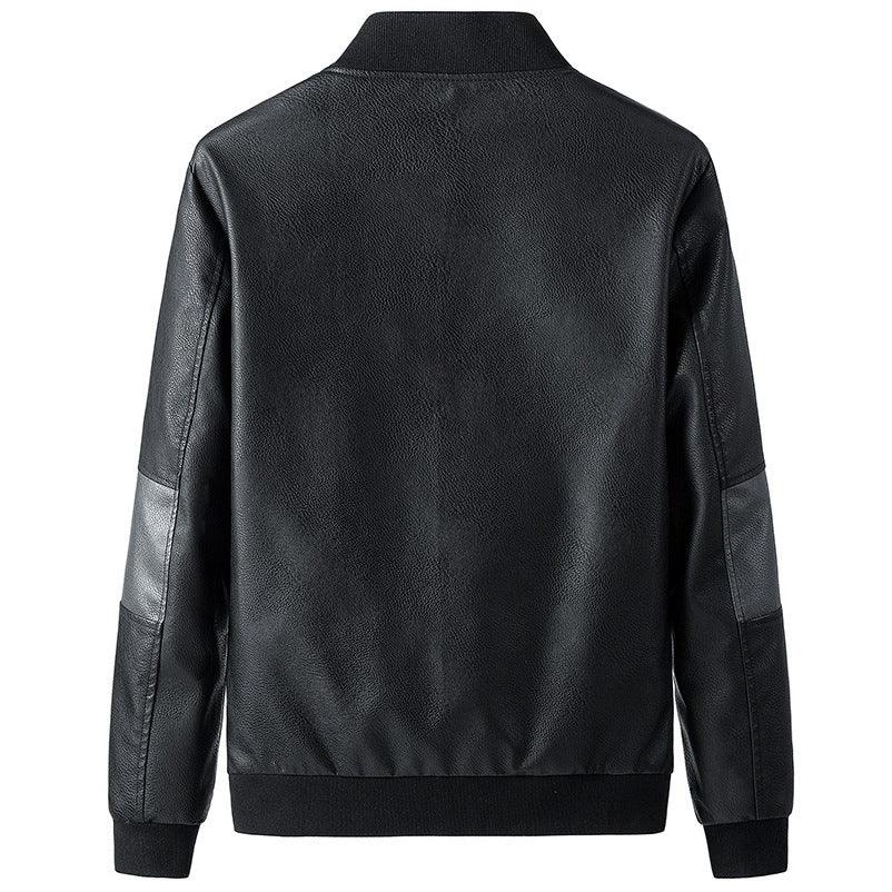 Men’s Leather Look Bomber Jacket with Ribbed Collar and Cuffs