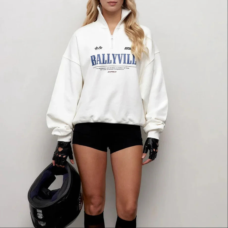 Women's Oversized Sweatshirt Cotton Blend Half Zip Polo Collar Graphic Print