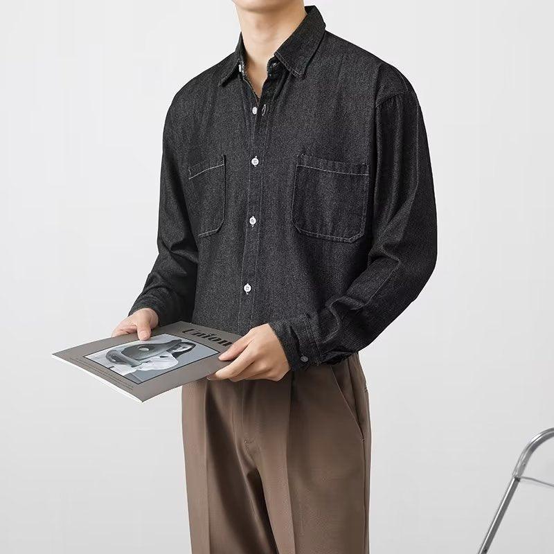 Men's Denim Shirt Long Sleeve Button-Up