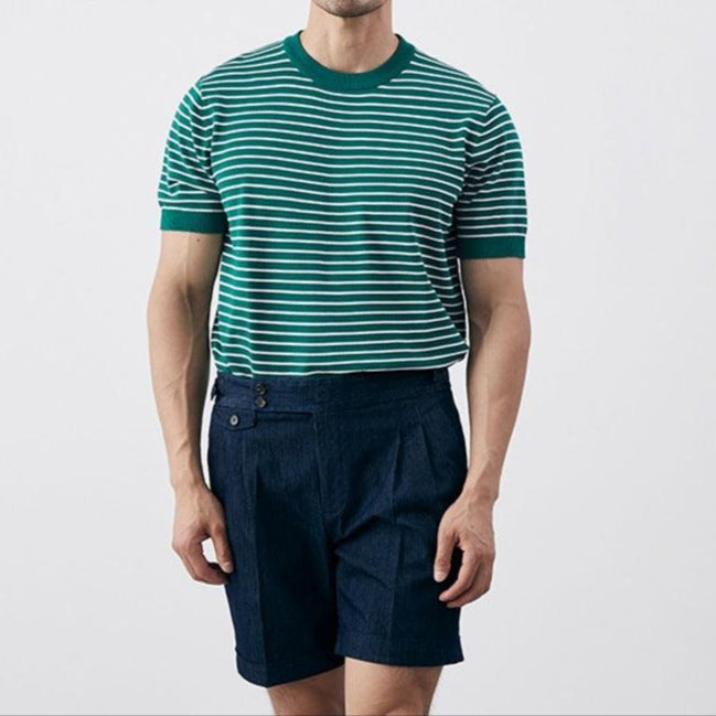Men's Slim Fit Knit T-Shirt Cotton Blend Horizontal Stripe