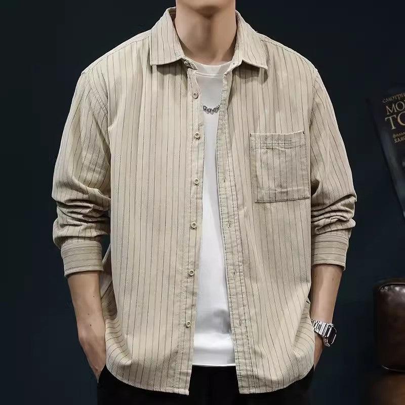 Men’s Striped Long Sleeve Shirt – Breathable Cotton Casual Button Down