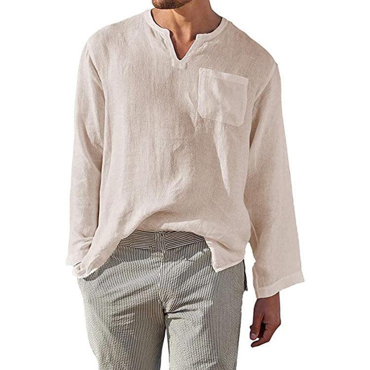 Men's Casual Long Sleeve Shirt Linen Cotton Blend