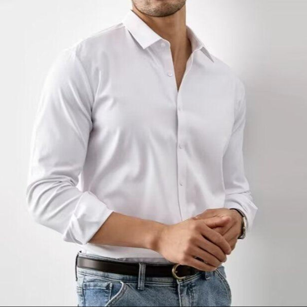 Men’s Slim Fit Dress Shirt Faux Silk Long Sleeve Button-Down