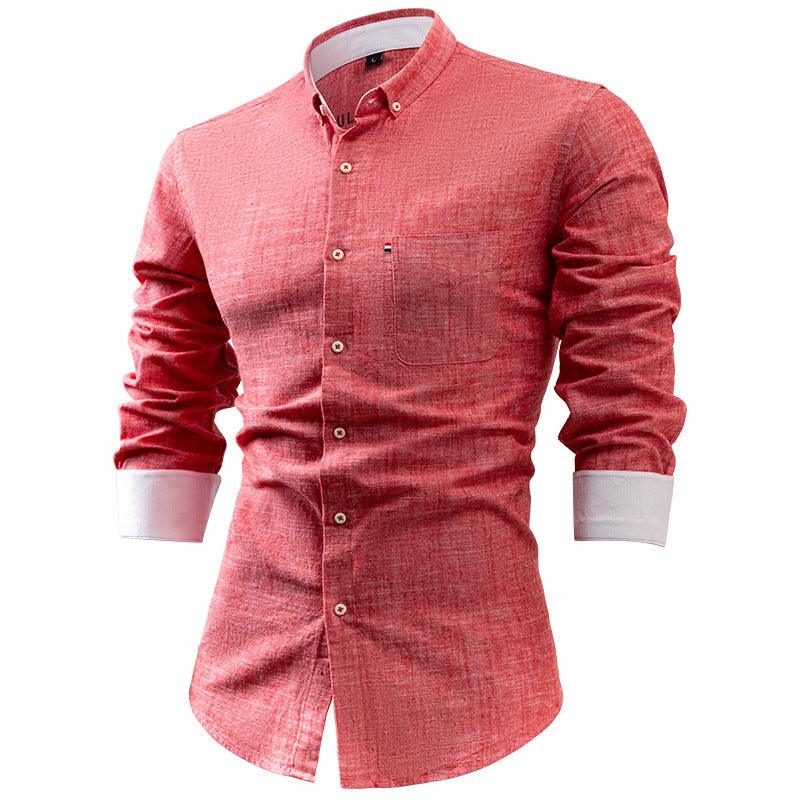 Men’s Slim Fit Button-Up Shirt Cotton Linen Blend
