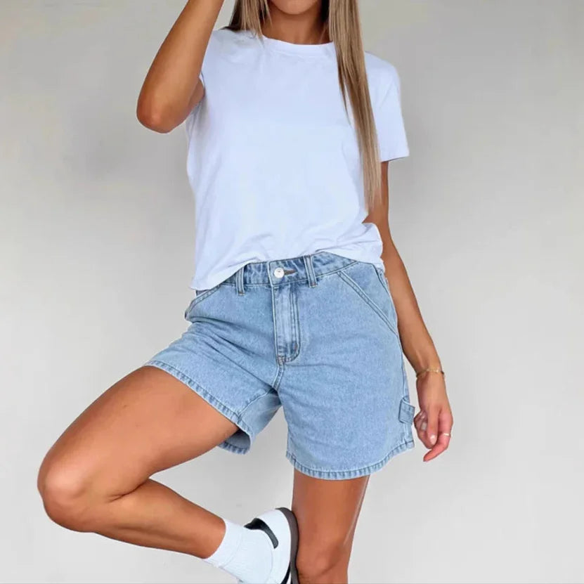 Women's Denim Shorts Mid-Rise Relaxed Fit