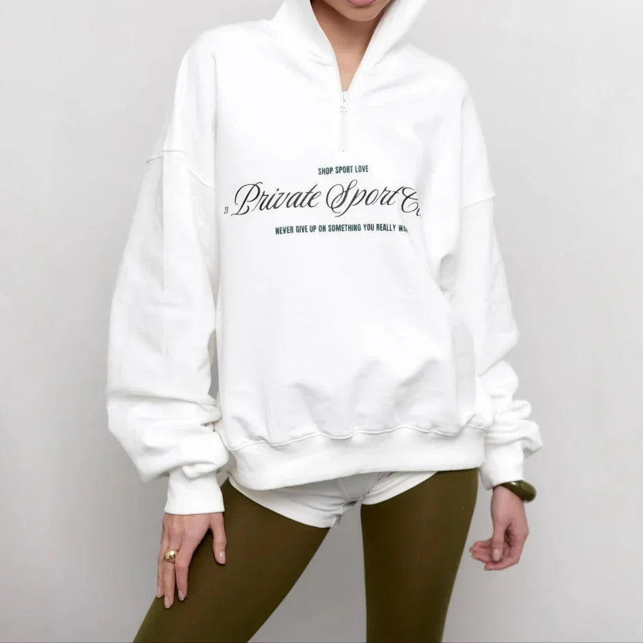 Women's Oversized Half Zip Sweatshirt Cotton Blend