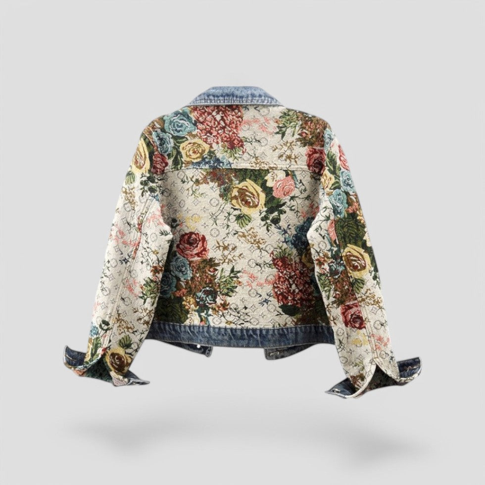 Women's Floral Patchwork Denim Jacket Boho Style