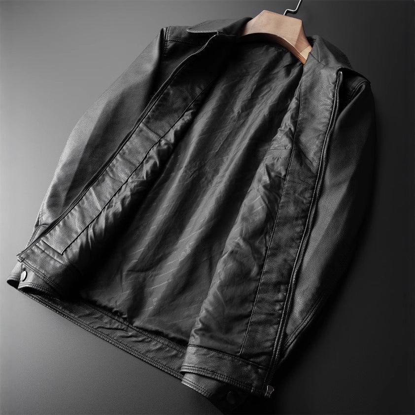 Men’s Tailored Fit PU Leather Jacket with Stand Collar and Zip Front