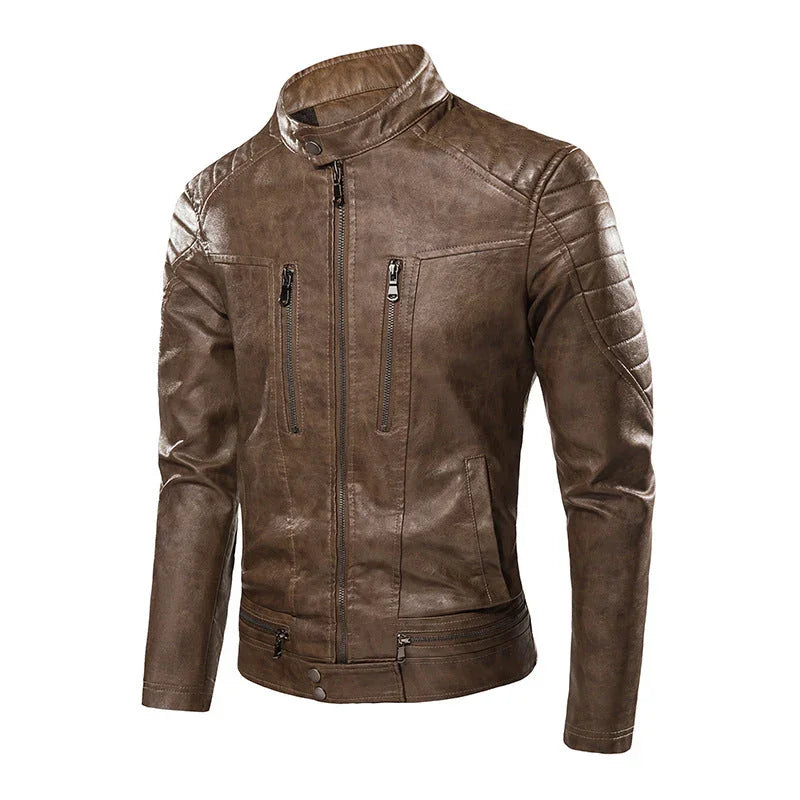 Men's Casual PU Leather Jacket Stand-Up Collar