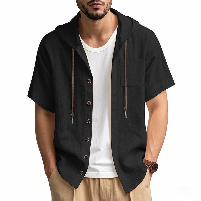 Men’s Short Sleeve Hooded Shirt Linen Blend