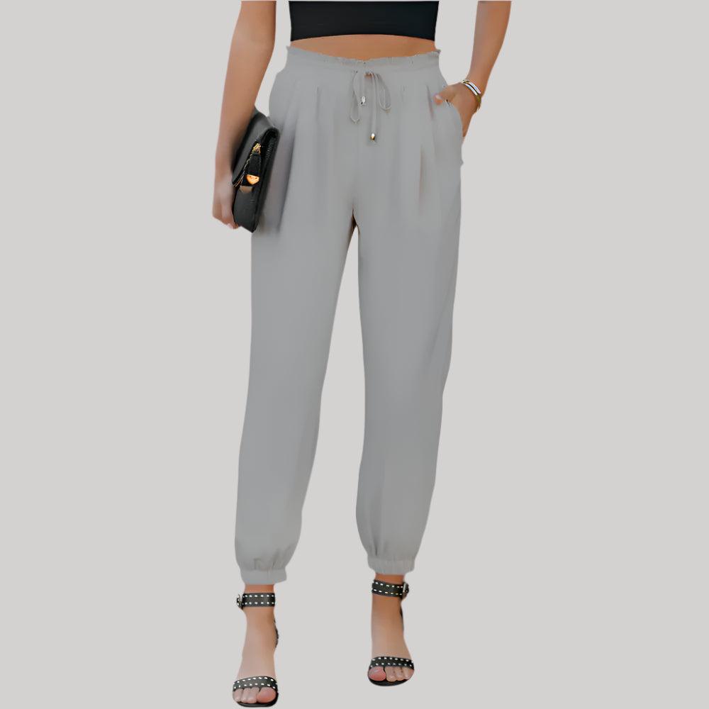 Women's High Waist Jogger Trousers with Elastic Cuffs and Adjustable Drawstring