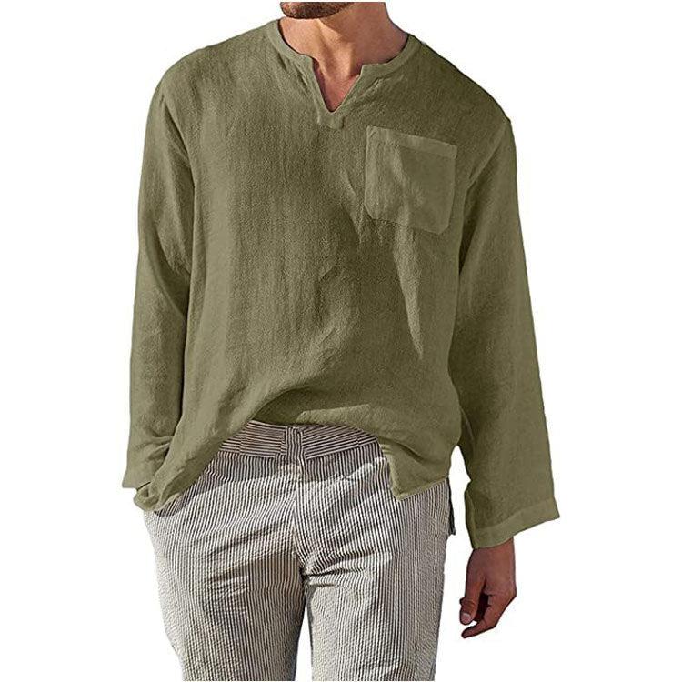 Men's Casual Long Sleeve Shirt Linen Cotton Blend