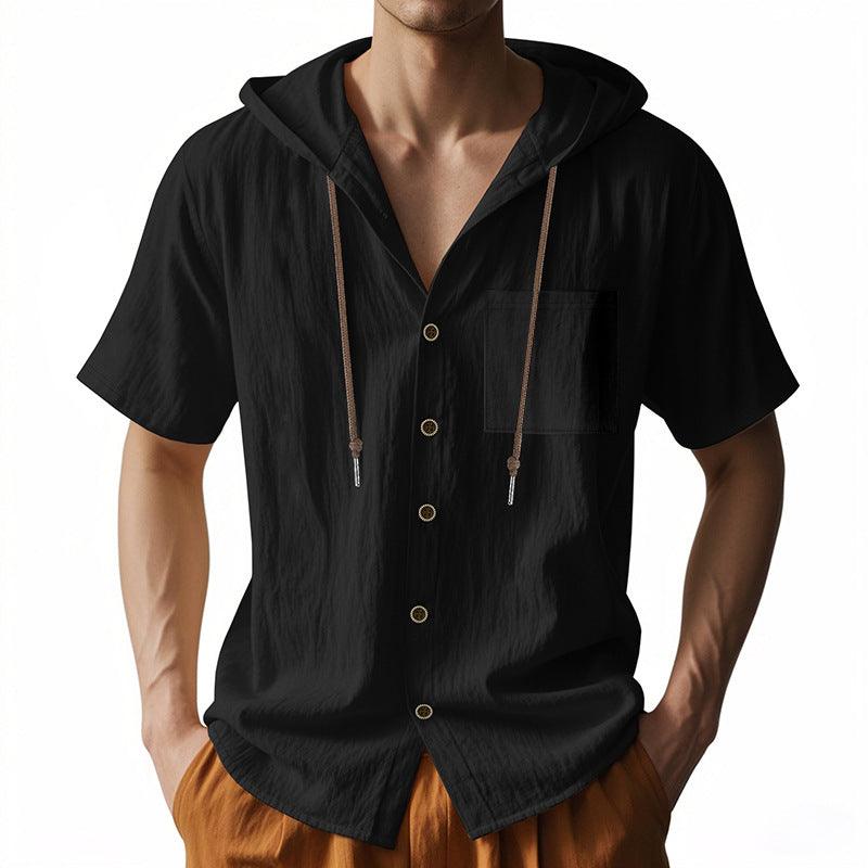 Men’s Short Sleeve Hooded Shirt Linen Blend