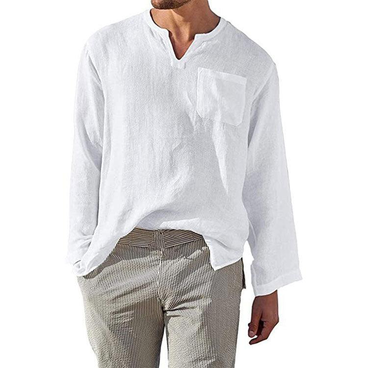 Men's Casual Long Sleeve Shirt Linen Cotton Blend