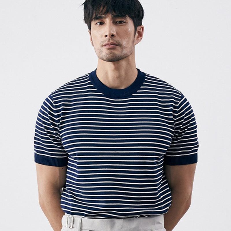 Men's Slim Fit Knit T-Shirt Cotton Blend Horizontal Stripe
