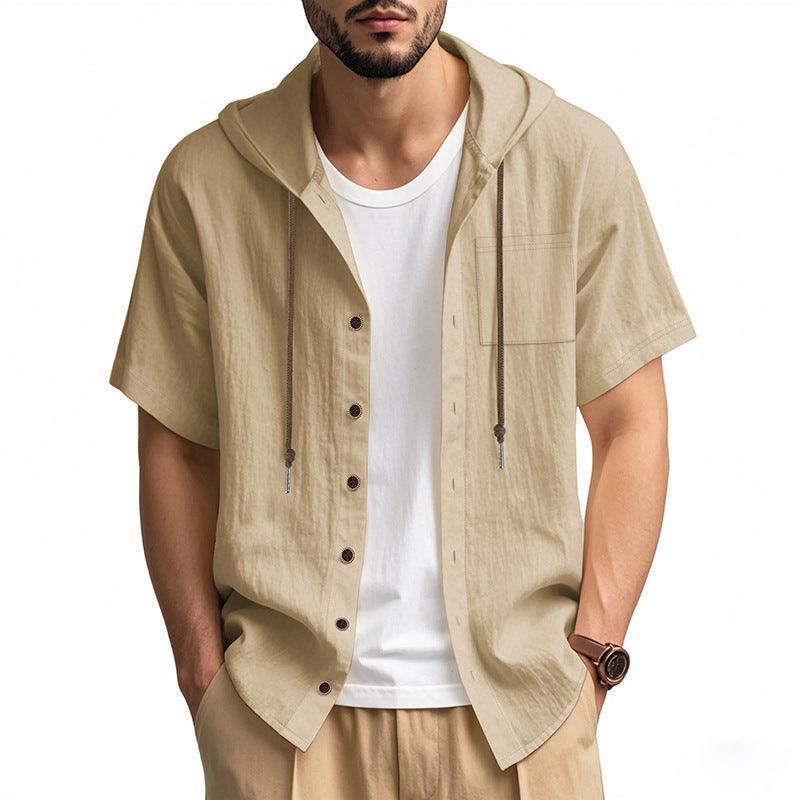 Men’s Short Sleeve Hooded Shirt Linen Blend