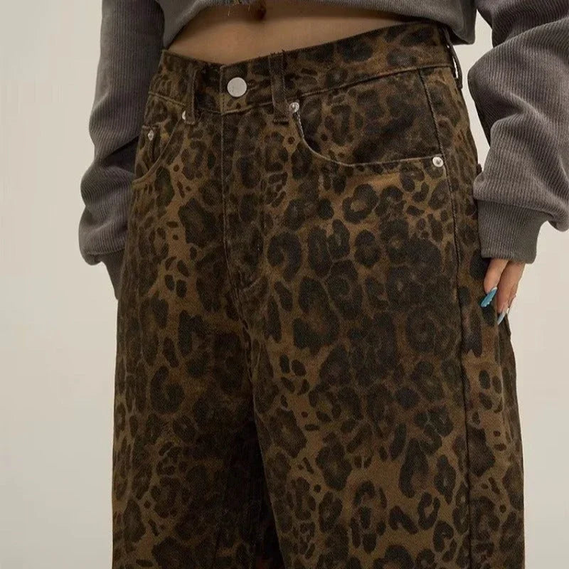 Women's Denim Jeans Leopard Print