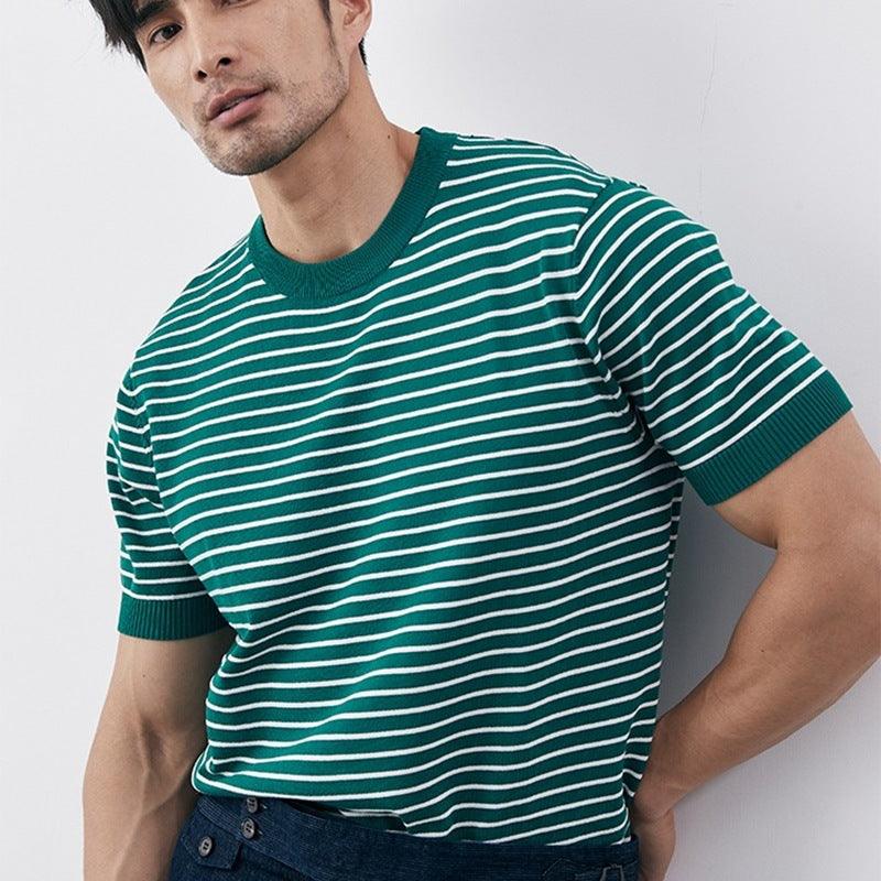 Men's Slim Fit Knit T-Shirt Cotton Blend Horizontal Stripe