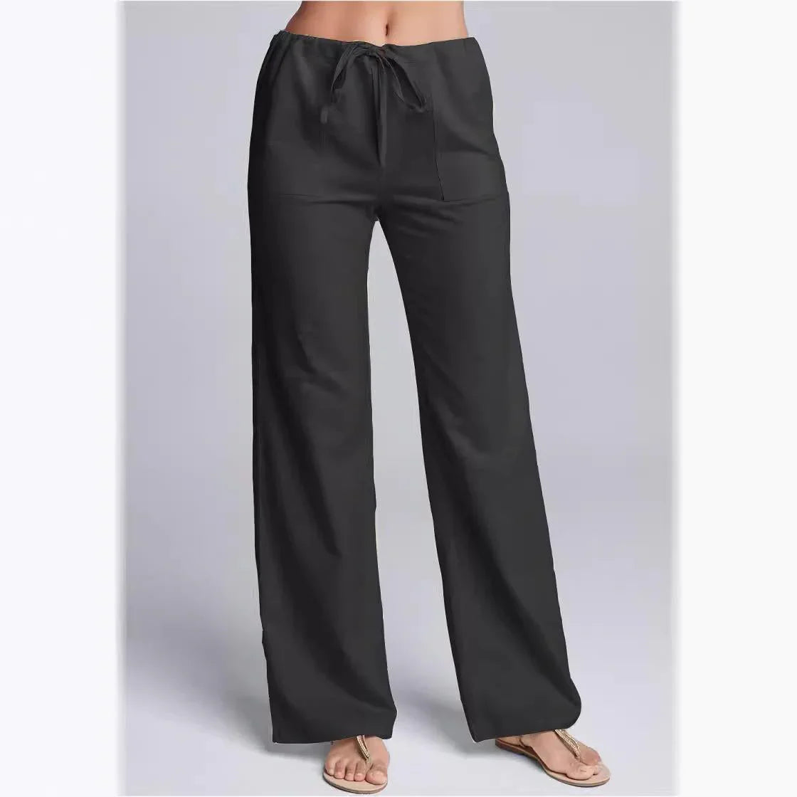 Women's Loose Fit Casual Trousers Cotton Linen Blend with Drawstring Waist