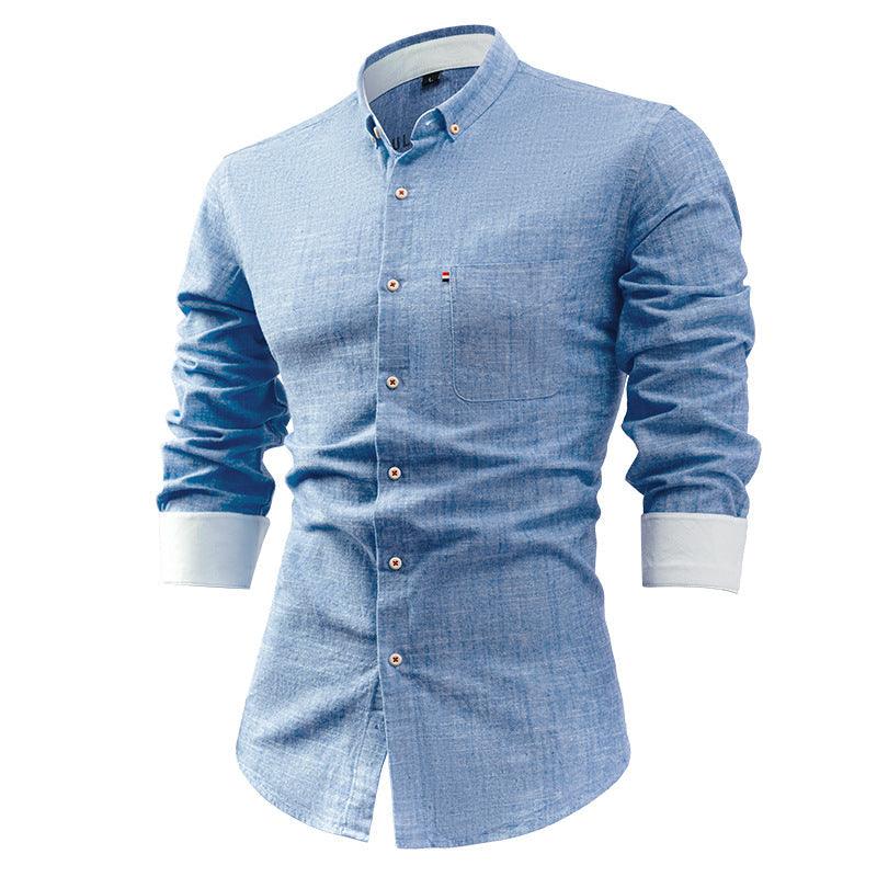 Men’s Slim Fit Button-Up Shirt Cotton Linen Blend