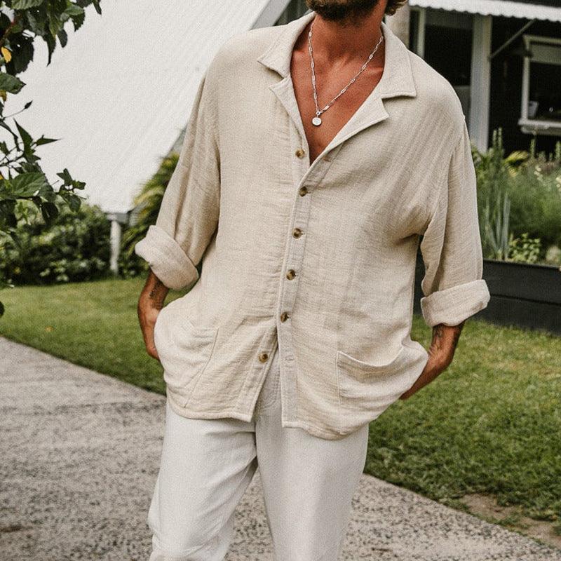 Men’s Casual Long Sleeve Shirt Cotton Linen Blend