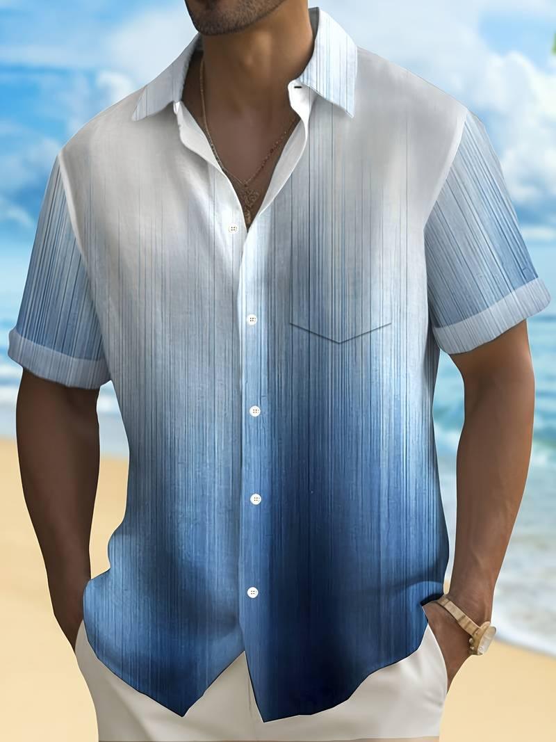 Men's Short Sleeve Button-Up Shirt Gradient Design Lightweight Breathable Relaxed Fit