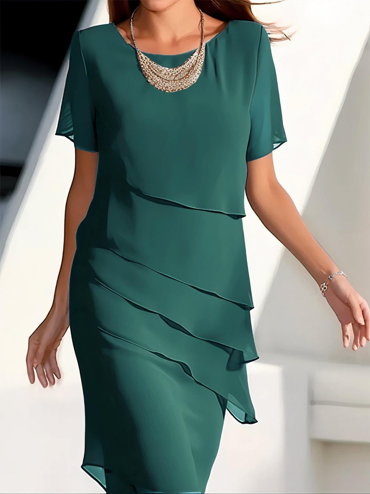 Women's Midi Dress Chiffon Pleated Elegant Flowing
