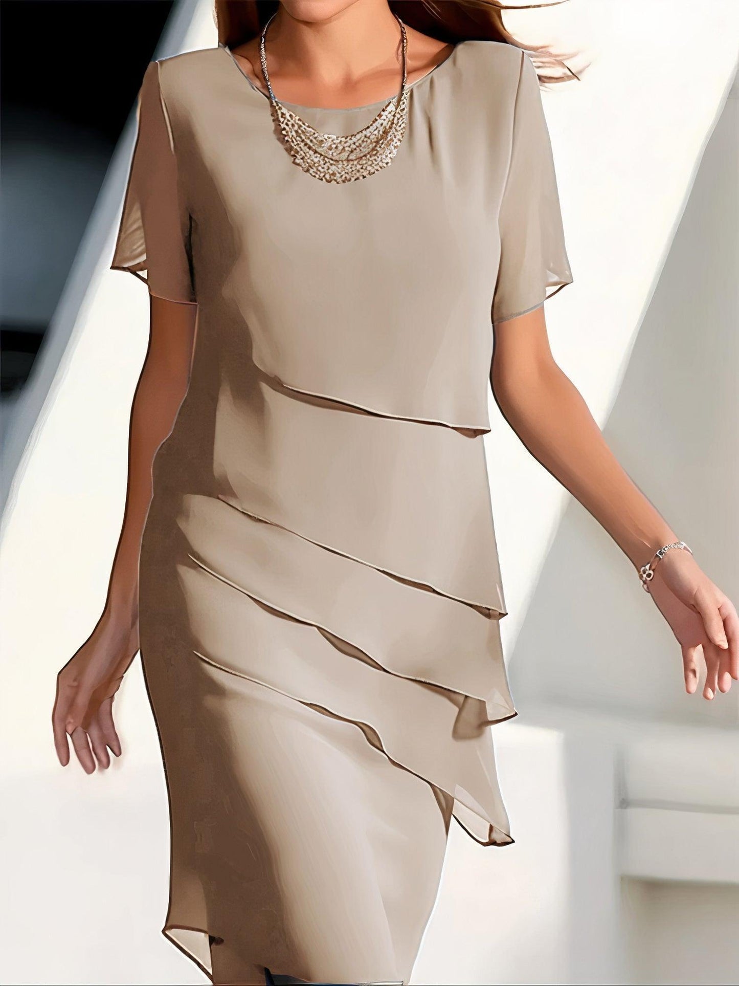 Women's Midi Dress Chiffon Pleated Elegant Flowing