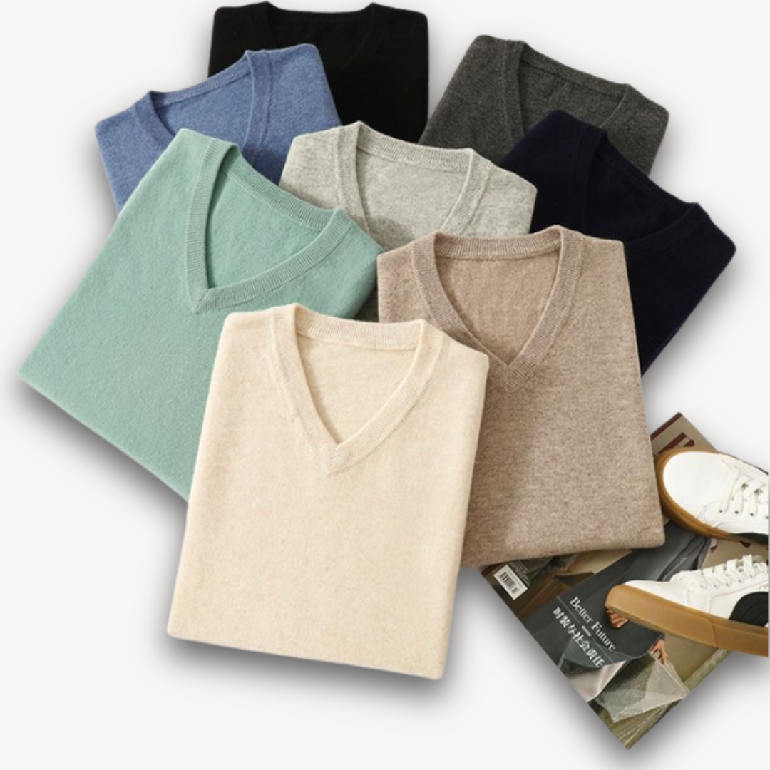 Men's V-Neck Cashmere Sweater - Slim Fit, Soft & Lightweight, Casual & Formal Wear